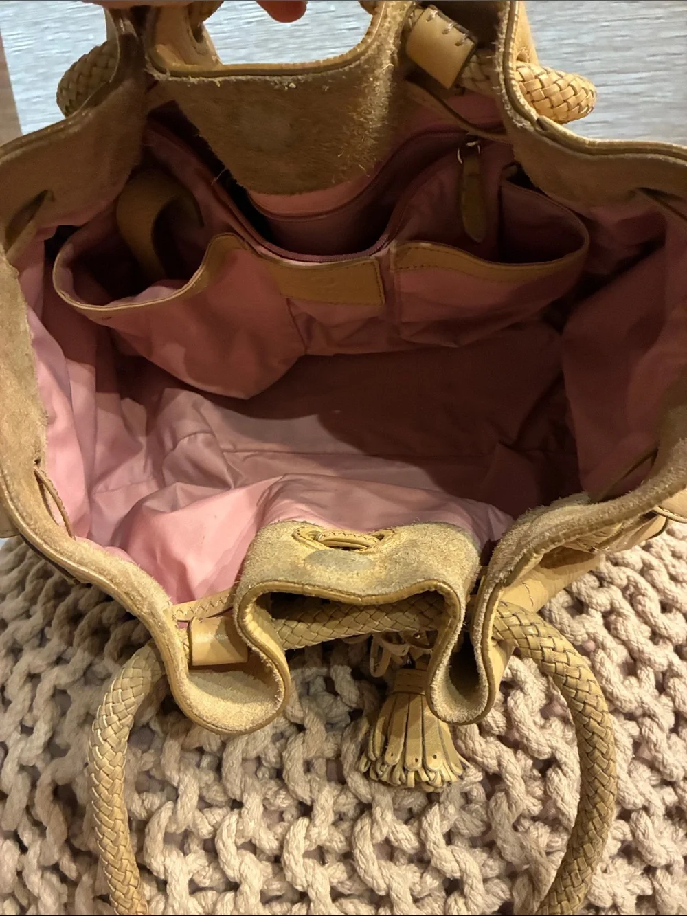Cole Haan pebbled leather drawstring tassel hobo satchel